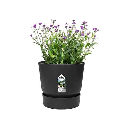 Ghiveci Elho Greenville Round, plastic, negru, diametru 18 cm, 16 cm
