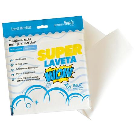 Super laveta Wow Sonic Clean, microfibra, alb, 50x50 cm