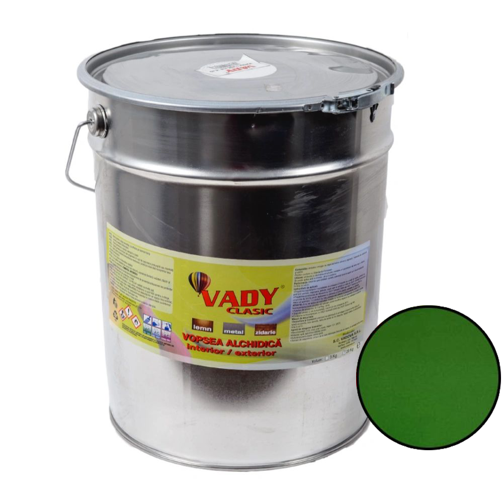 Vopsea alchidica Vady Clasic pe baza de solvent organic interior/exterior, vernil, 20 kg alchidica