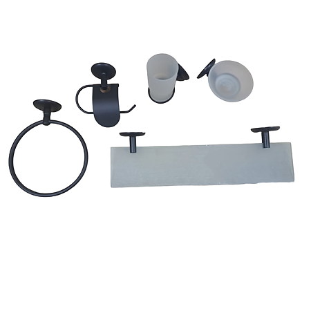 Set accesorii pentru baie, metal/sticla, negru, 52 x 8 x 23 cm