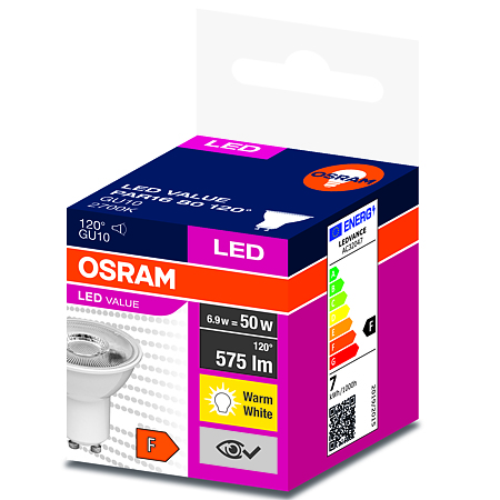 Bec LED Osram LVPAR16801206, forma spot, GU10, 6.9 W, 575 lm, lumina calda 2700 K Bec LED Osram LVPAR16801206, forma spot, GU10, 6.9 W, 575 lm, lumina calda 2700 K