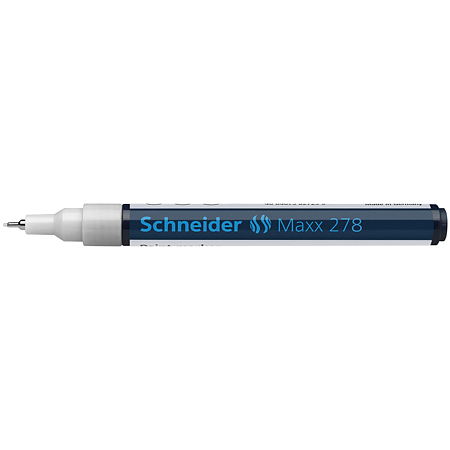 Marker permanent Schneider, varf rotund, 0.8 mm, cu vopsea alb Marker permanent Schneider, varf rotund, 0.8 mm, cu vopsea alb