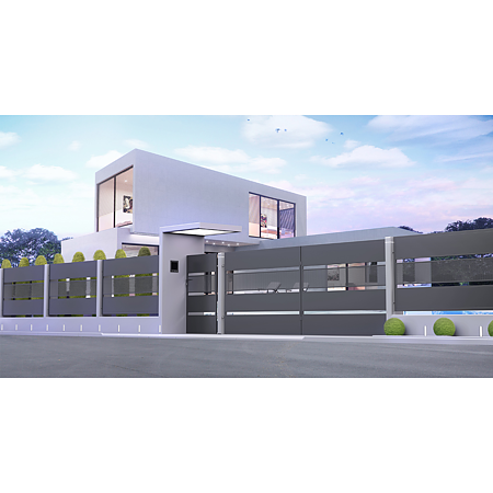 Poarta glisanta otel Tebe, deschidere dreapta, gri antracit RAL 7016, 4 x 1.58 m