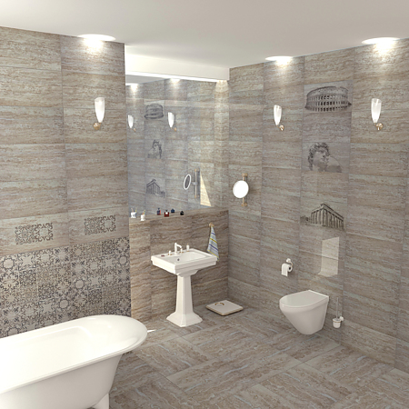 Faianta decor Keramo Rosso Agora Centre, finisaj estetic, bej si maro, model geometric, 30 x 60 cm