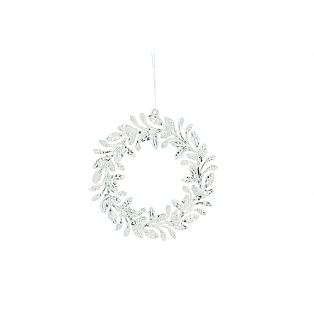 Decoratiune de Craciun coronita patinata, alb + argintiu, 14 cm