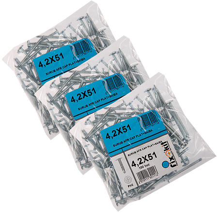 Surub autoforant cu cap plat si saiba, otel zincat, 4,2 x 51 mm, 100 BUC Surub autoforant cu cap plat si saiba, otel zincat, 4,2 x 51 mm, 100 BUC