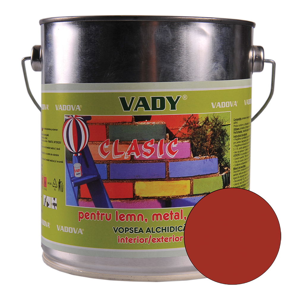Vopsea alchidica Vady clasic, pentru lemn/metal/zidarie, interior/exterior, maro roscat, 3 kg alchidica