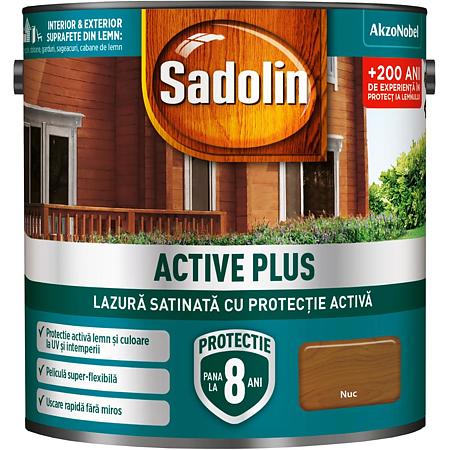 Lazura satinata pentru protectia lemnului Sadolin Active Plus WB, nuc, interior/exterior, 0.75 l