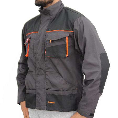 Jacheta de protectie Classic, tercot, cu elemente reflectorizante, buzunare multiple, toate sezoanele, gri cu negru, marimea 46