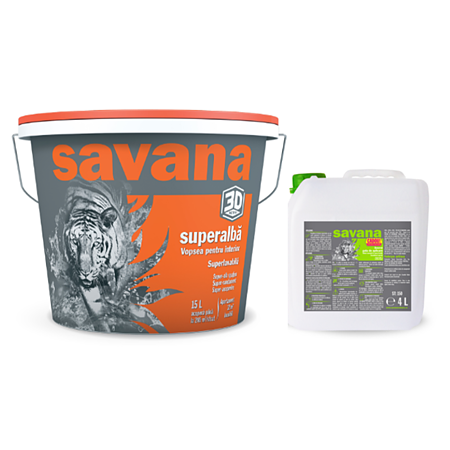 Vopsea ultra-lavabila interior Savana Ultra Rezist, alb, 15 l + amorsa 4 l
