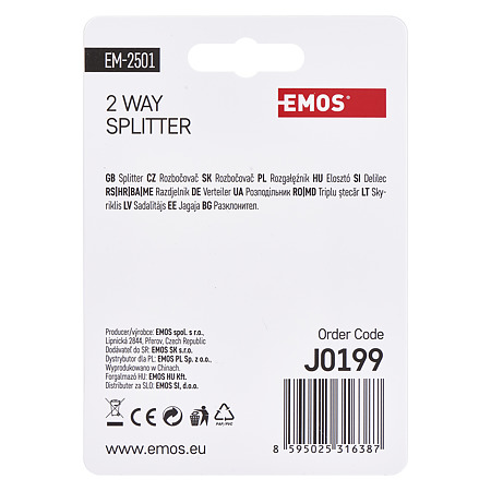 Splitter 2 Output - 1 Input Emos, zinc, IP20, 17 × 32 × 23 mm