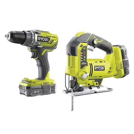 Set unelte Ryobi - Masina de gaurit si insurubat R18DD3-0, Fierastrau pendular R18JS, 2 x acumulator, incarcator si geanta 