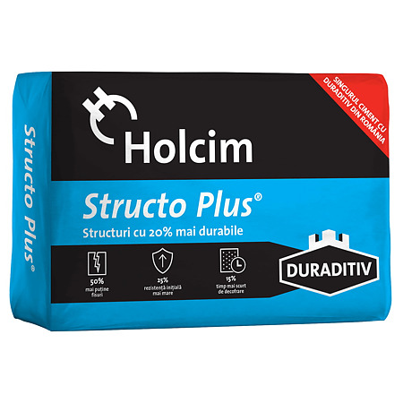Ciment Portland Holcim Structo Plus, cu Duraditiv, gri, 40 kg