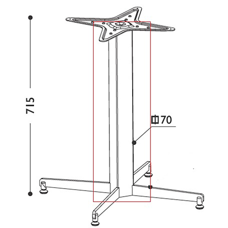 Tub pentru picior de masa cu postament, metal, crom, 70 x 70 x 715 mm Tub pentru picior de masa cu postament, metal, crom, 70 x 70 x 715 mm