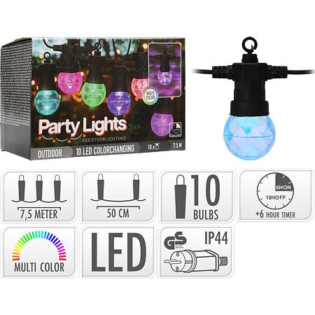 Ghirlanda luminoasa exterior, party lights, 10 LED-uri RGB, 7.5 m