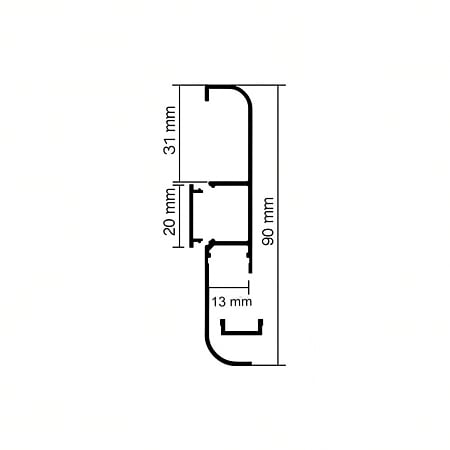 Plinta parchet pentru banda LED, aluminiu, canal cablu, negru uni, 3000 x 90 x 13 mm
