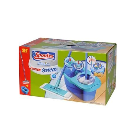 Set mop si galeata Spontex Express System Plus, coada cu sistem stoarcere 360 + galeata