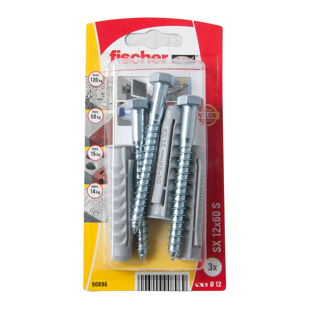 Diblu din nailon cu surub, Fischer SX, 12 x 60 mm, 8 x 80 mm, 3 buc buc