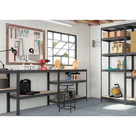 Raft Ar Shelving, lemn si metal, gri, 180 x 90 x 45 cm