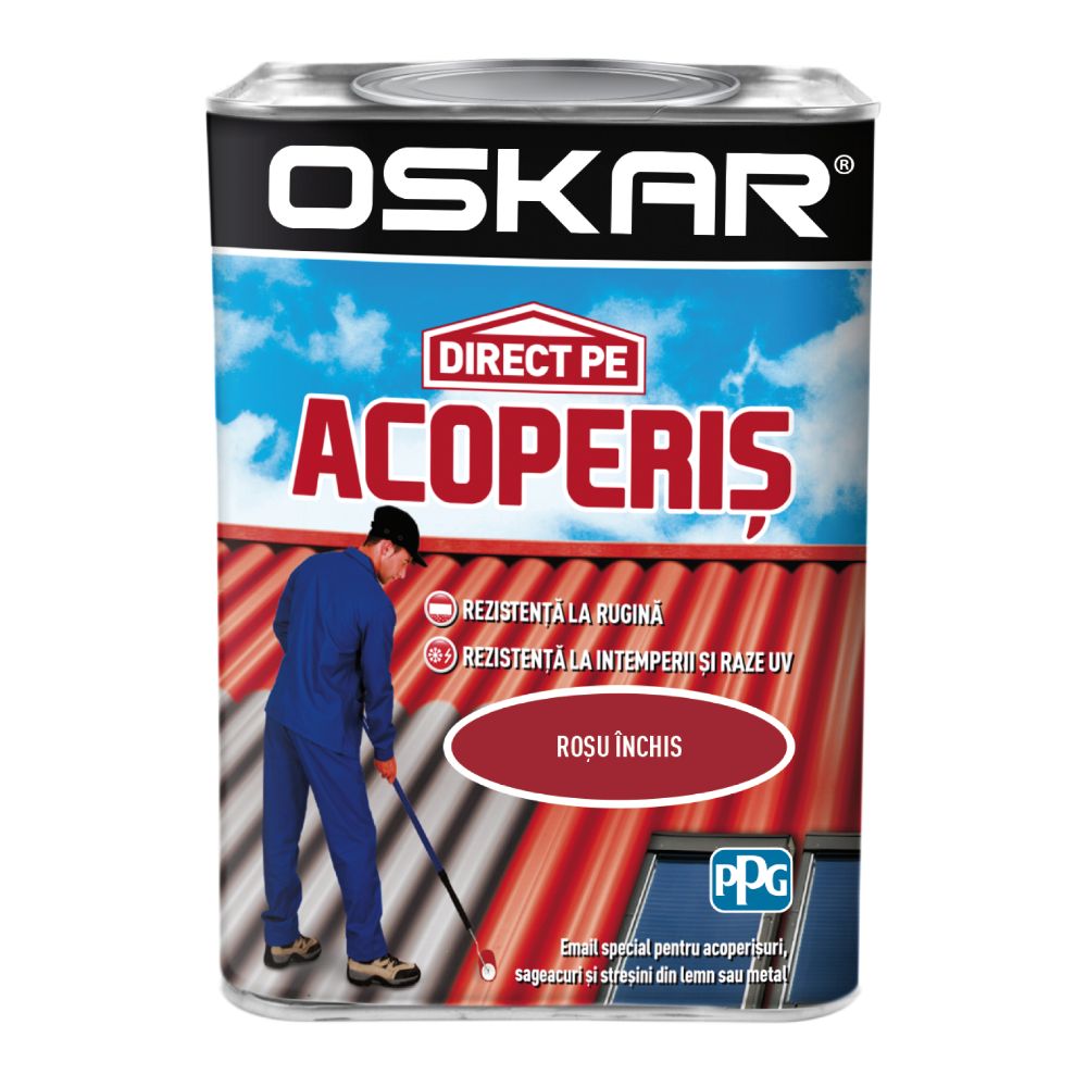 Vopsea Oskar Direct pe Acoperis, rosu inchis, exterior, 0.75 l 0.75