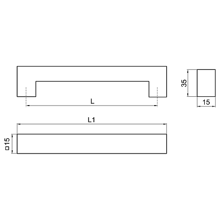 Maner patrat, inox, 15 x 15 mm, 256 mm Maner patrat, inox, 15 x 15 mm, 256 mm