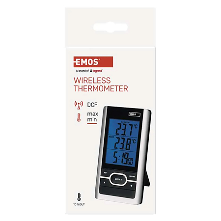 Statie meteo digitala Emos E0107, wireless, exterior/interior, senzor de exterior, functie de memorie, plastic, negru/gri, 25 × 82 × 152 mm