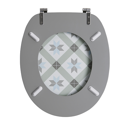 Capac WC Wirquin Deco Tiles, MDF, alb/gri, soft close, 37.5 x 44.5 cm