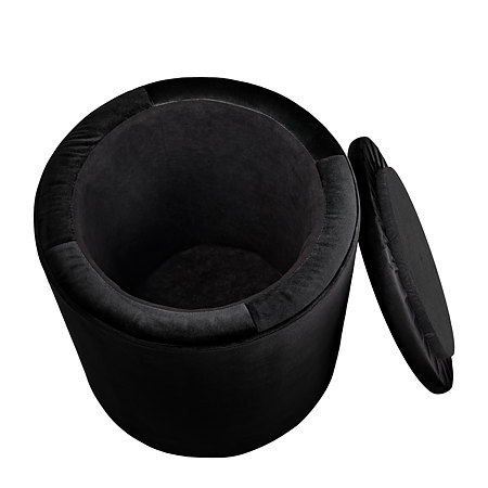 Taburet Nadia, stofa neagra H01, cu spatiu depozitare, rotund, 37 x 37 x 42 cm Taburet Nadia, stofa neagra H01, cu spatiu depozitare, rotund, 37 x 37 x 42 cm
