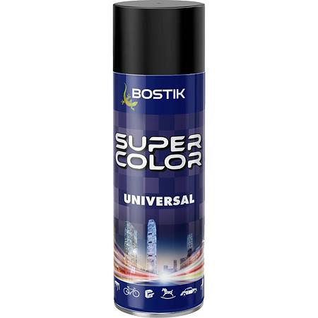 Vopsea spray universala decorativa Bostik Super Color, negru mat RAL 9005, interior/exterior, 400 ml