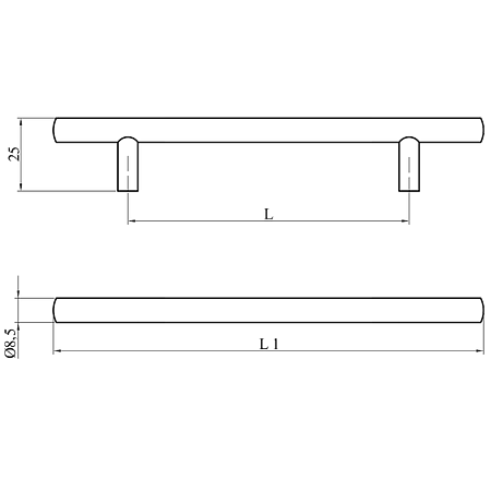 Maner metalic cilindric 192 mm, satin argint