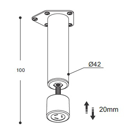 Picior rotund mobilier, metal, negru, ajustabil, Ø 42 mm, H 100 mm