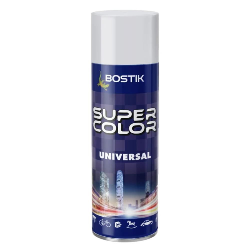 Vopsea spray universala decorativa Bostik Super Color, interior/exterior, alb-gri  RAL7047, 400 ml