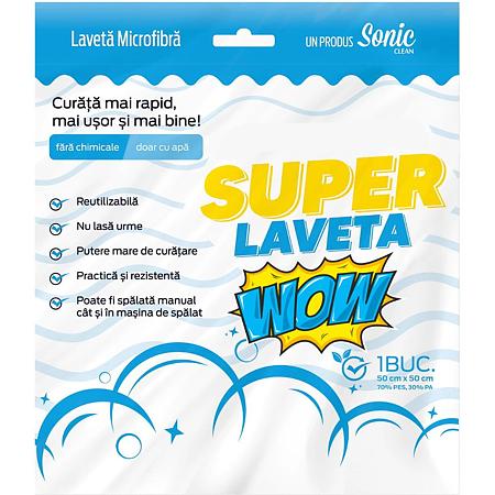 Super laveta Wow Sonic Clean, microfibra, alb, 50x50 cm