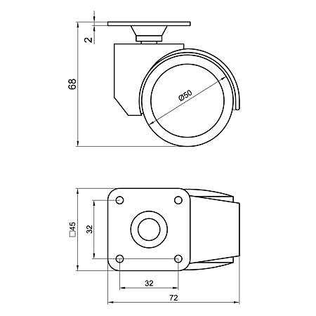 Rotila dubla cu flasa, metal + plastic, gri, 50 x 68 mm