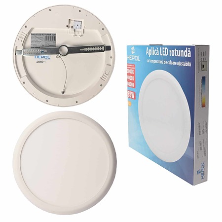 Aplica LED Hepol plastic, 25 W, temperatura ajustabila, alb, forma rotunda, 300 mm Aplica LED Hepol plastic, 25 W, temperatura ajustabila, alb, forma rotunda, 300 mm