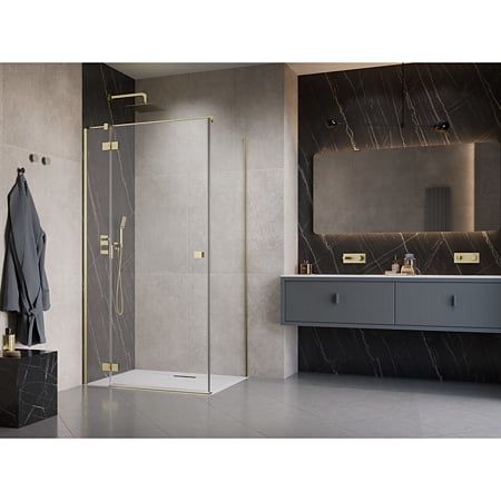Cabina dus Radaway Essenza Brushed Gold KDJ, culisant, sticla 6 mm, Easy Cleen, 90 x 90 X 200 cm