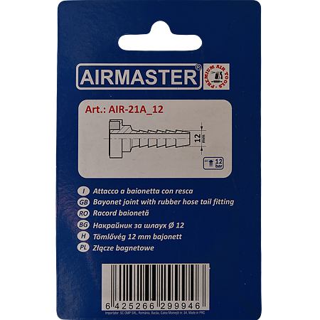 Racord baioneta Airmaster, cu bradut, 12 mm