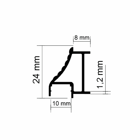 Profil banda led Listello LED.824.10.PKR2, aluminiu, pentru cabine dus, argintiu, 18 x 24 mm, 2,7 m