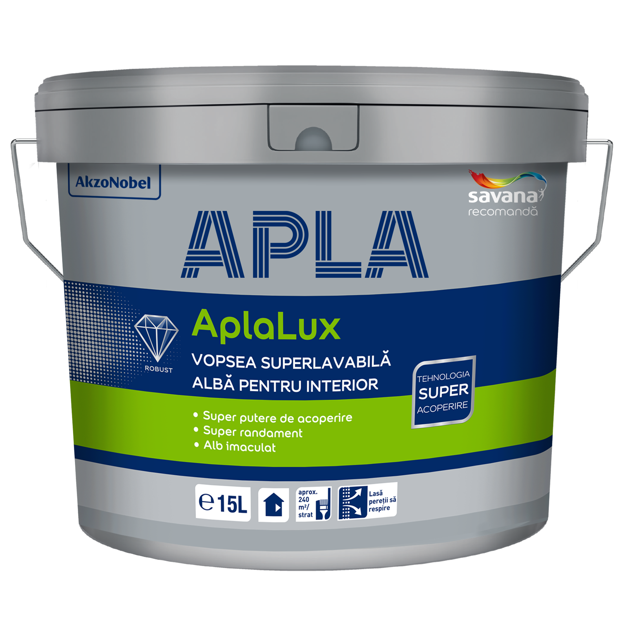 Vopsea lavabila interior Aplalux, alb, 15 l + 10%