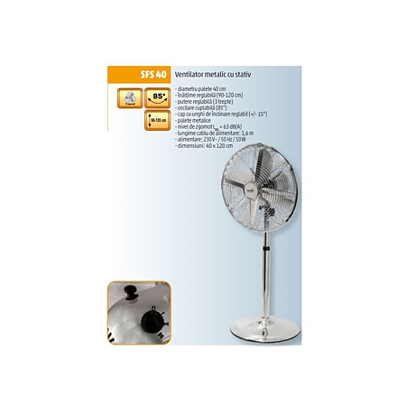 Ventilator cu picior Somogyi, 50W, 3 trepte, gri, 120 cm