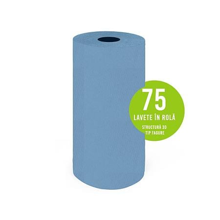 Lavete profesionale reutilizabile, albastru, 30 x 20 cm, 75 buc/rola