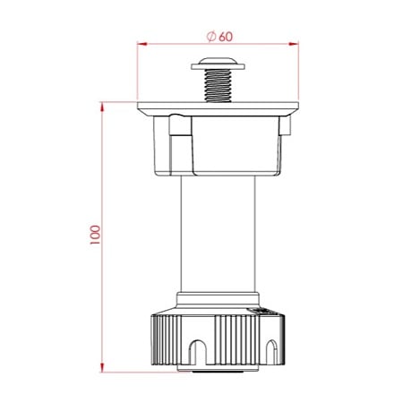 Picior mobilier, plastic, negru, reglabil, D26 mm, 100 mm