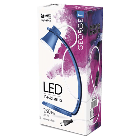 Lampa led birou albastra George, cu incarcare cu cablu, 2.4 W, lumina naturala