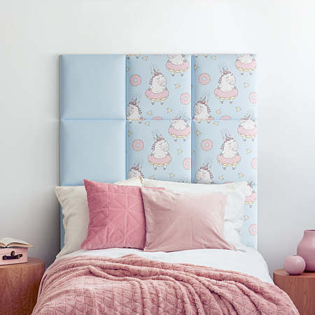Panou decorativ tapitat, Kids Unicorn, patrat, 300 x 300 x 37 mm
