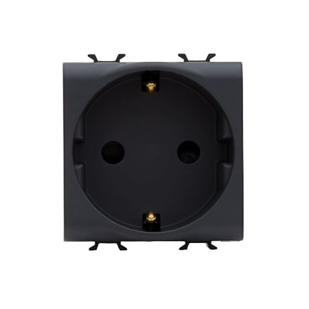 Priza schuko simpla Gewiss GW12241, incastrata, 2 module, contact de protectie, negru