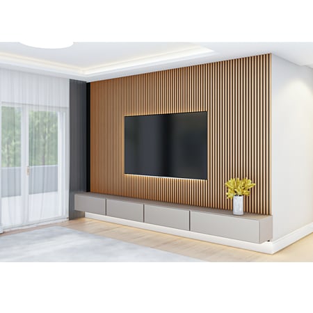 Panou riflaj acustic Stejar Lemon, MDF, suport feltru 8 mm, acustic, interior, 2600 x 144 x 20 mm