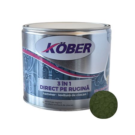 Vopsea alchidica pentru metal Kober 3 in 1 Hammer,interior/exterior, verde, 2.5 l 