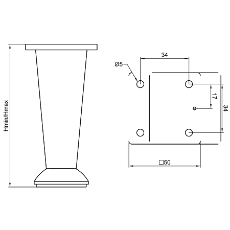 Picior reglabil satin - argintat Jumbo D50 x 80 mm