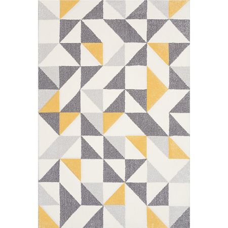 Covor dreptunghiular Sintelon Pastel 28SGS, polipropilena, model geometric gri si galben, 120 x 170 cm