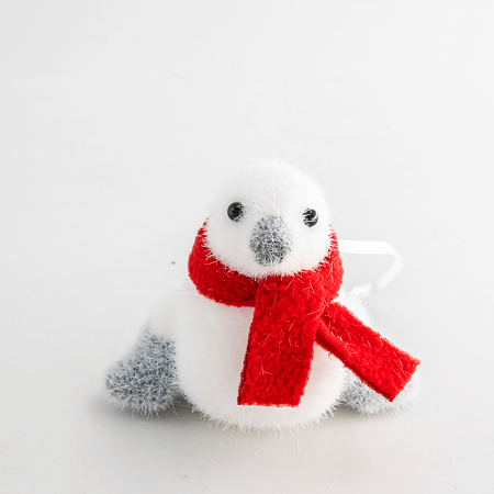 Decoratiune iarna pinguin cu fular, alb si rosu, 20 cm